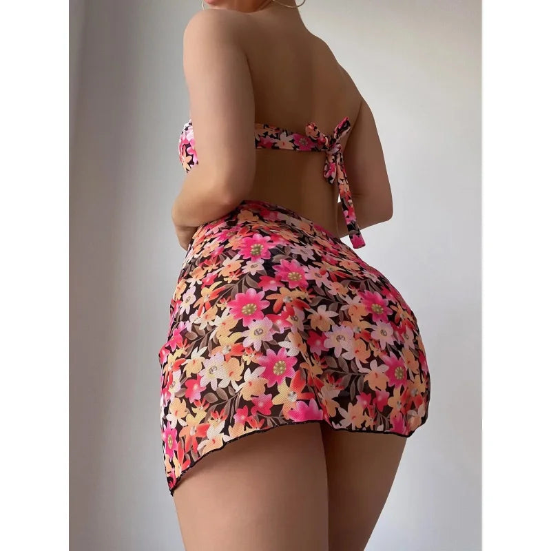 Swimsuit Women's Split Three-Piece Printed Metal U-Shaped Bikini Bikini Swimsuit