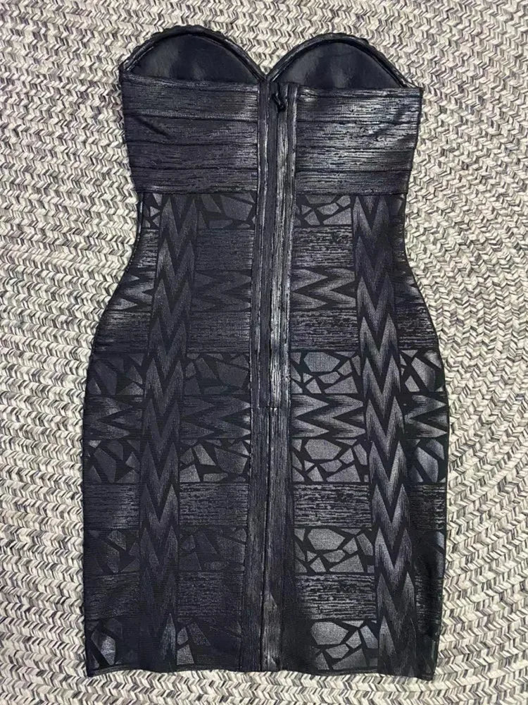 Black Silver Gold Foil Color Women Sexy Strapless Crystal Bodycon Mini Dress Bandage Fashion Nightclub Party Celebrate Dress
