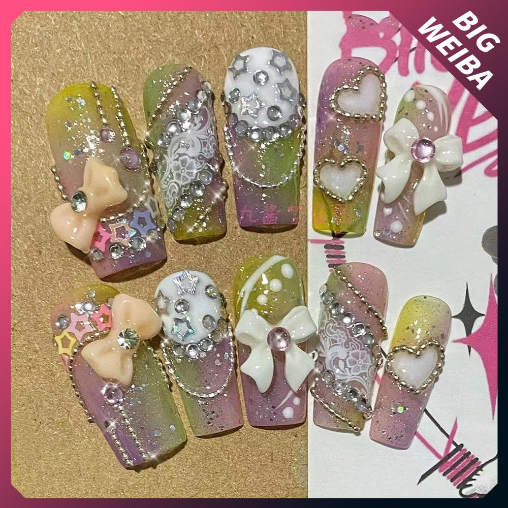 Summer Beach Travel Holiday Hello Kitty Conch Nails Girl Blue Youth Handwork Customizable Fake Nails Daughter Sister Gift