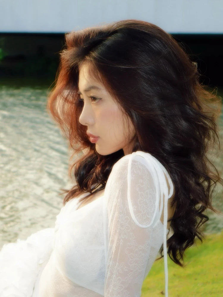 Sweet Fairy-Tale White & Red Off-Shoulder Lace & Puff Skirt Dress Outfit for Themed Parties