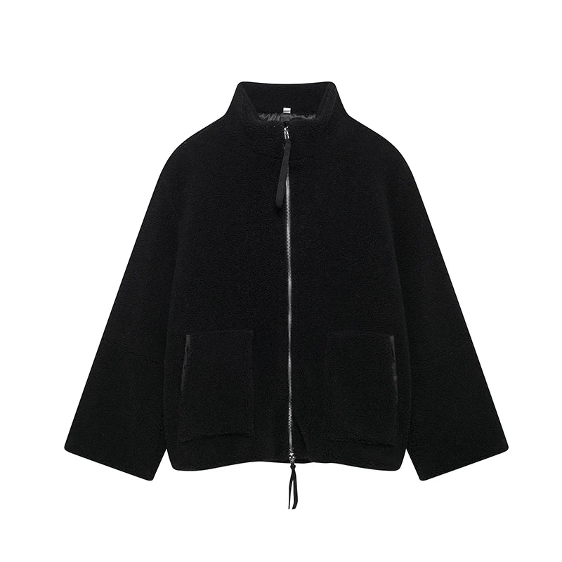 SIYANG Women Autumn Fashion Loose Teddy Coat Female Pockets Zipper Warm Faux Lamb Jacket Ladies Casual Outerwear pic 4