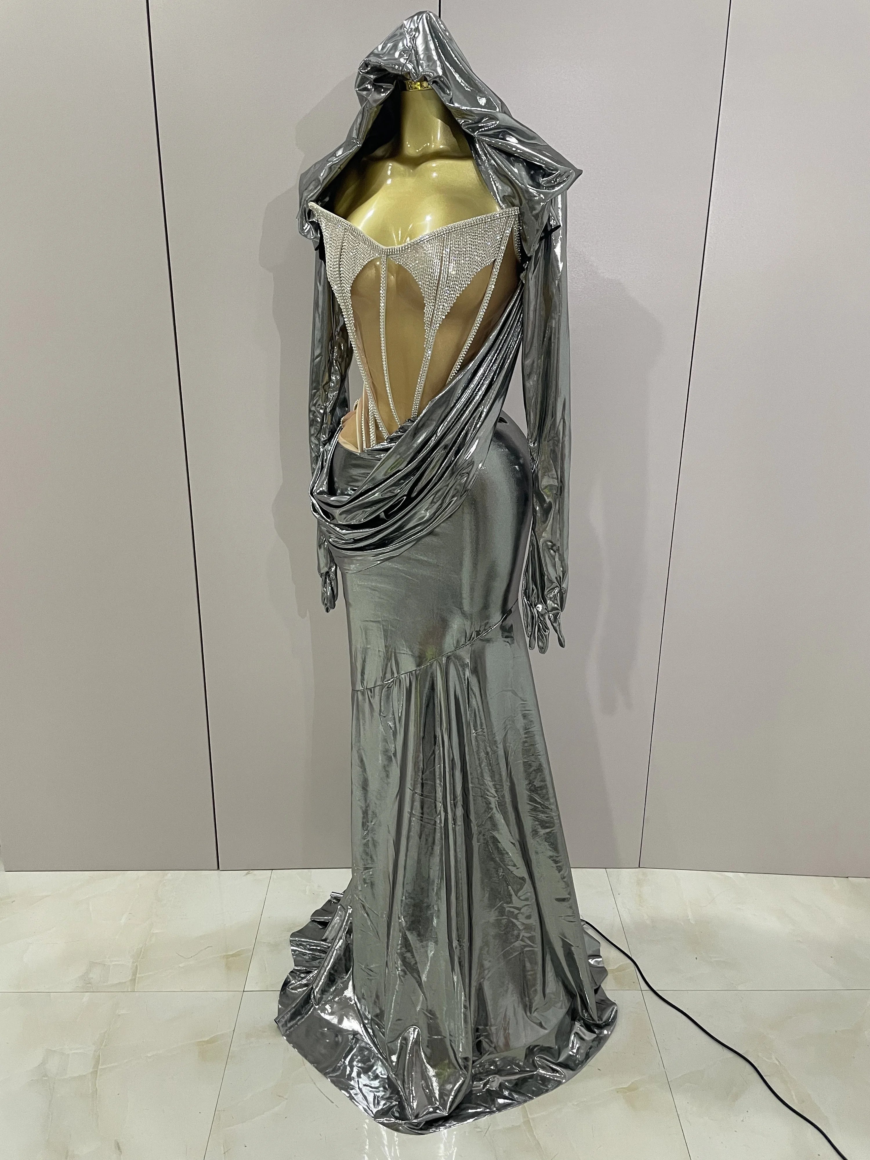 Stage Costume Sparkly Nightclub Gogo Party Dress Women Carnival Party Outfit Festival Cool Clothing Hoodie Dress Two Piece Set