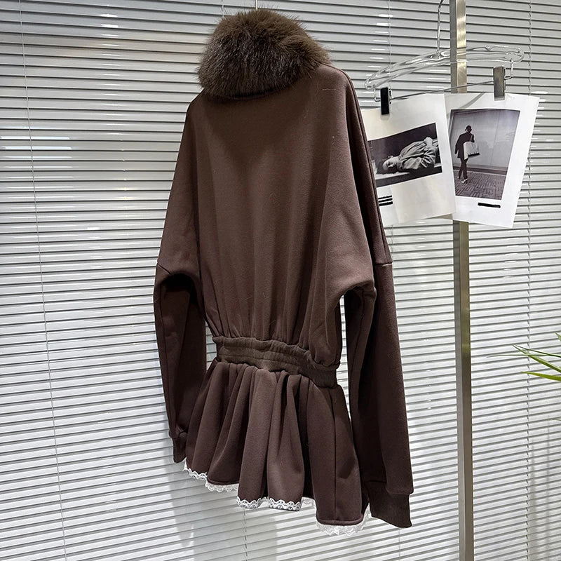 Winter New Fashion Furry Collar Loose Fleece Sweatshirt Dresses For Women Causal Loose Dress Female Trendy 11A07764