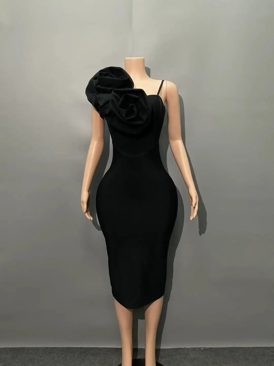 Black Red Color Women Sexy Strap Florals Bodycon Midi Bandage Dress Celebrate Nightclub Party Birthday Photo Shoot Outfit