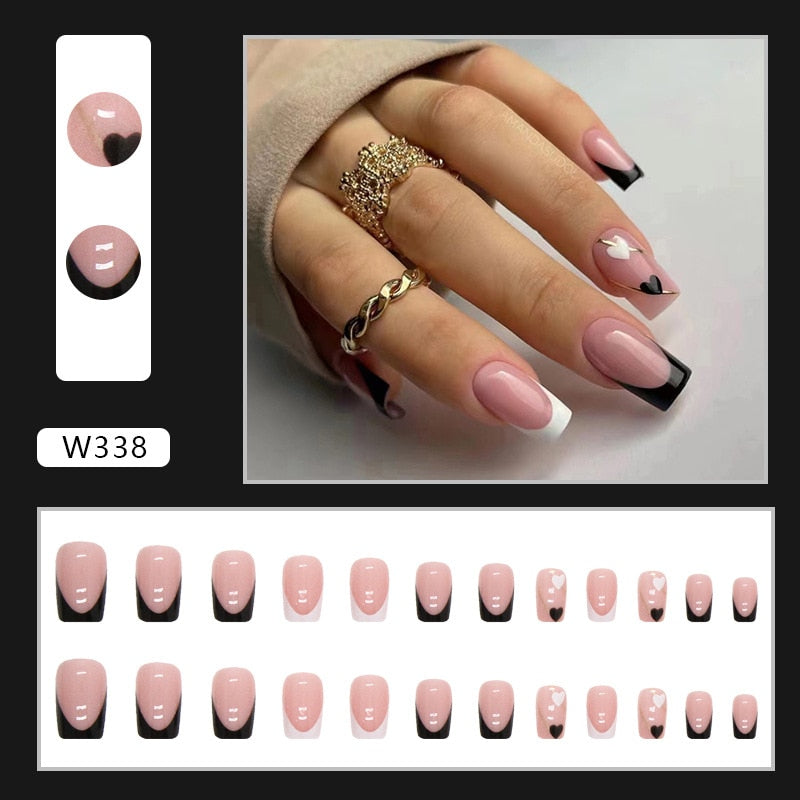 Reusable Adhesive Nail Short False Nails Press On Nails Tips Nails Fake Manicure With Glue Decorated False Nails W338