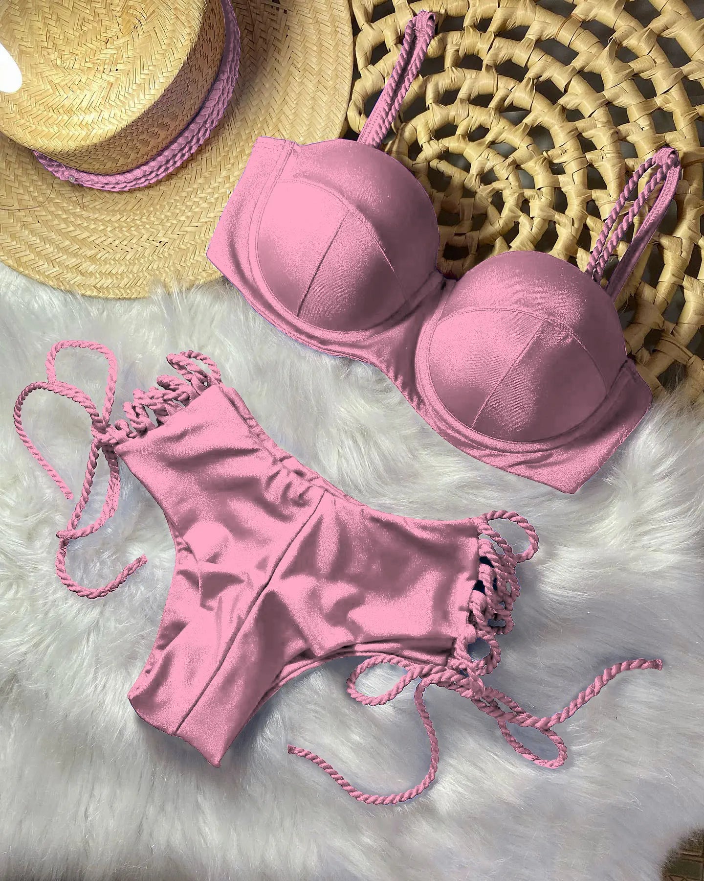 Sexy Bikinis Sets Push Up Women's Swimsuit Tie Side G-String Vintage Solid Swimwear Chest Pad Summer Beachwear Bathing Suit MA24220 9