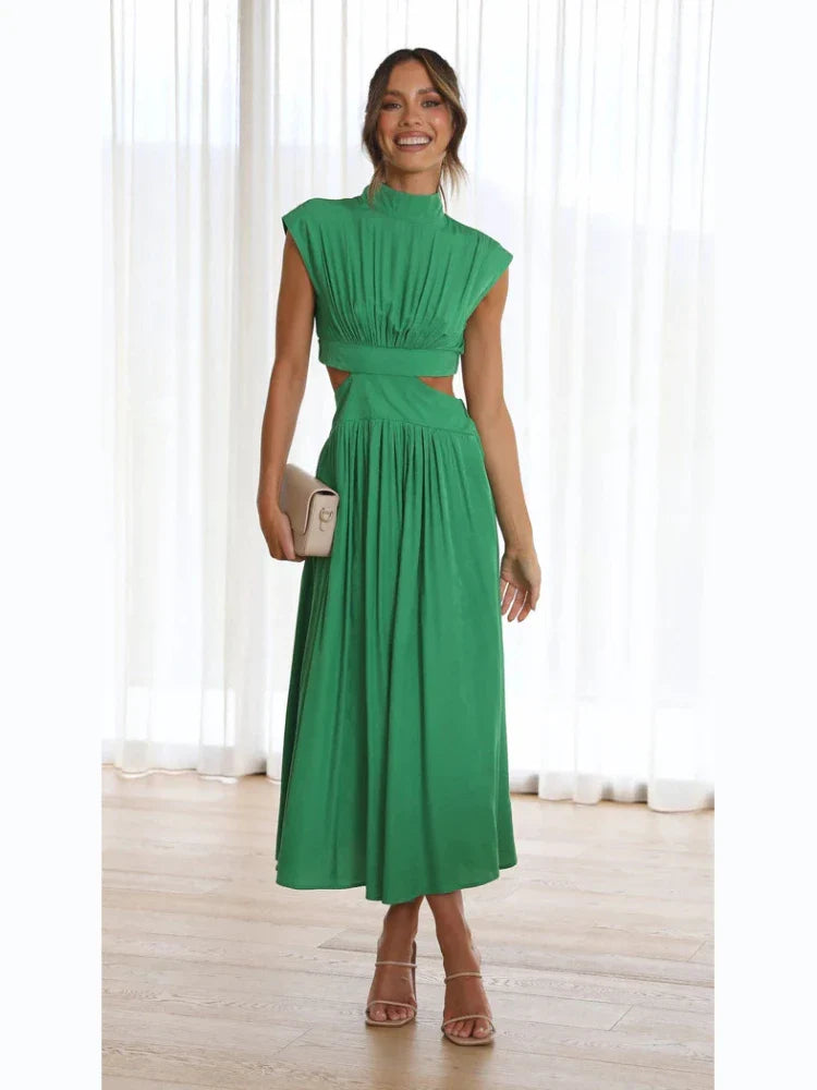Women Spring Summer Long Maxi Dress Solid Color Fashion Sleeveless Backless Sweet Elegant Casual Dress 2023 Long-Green