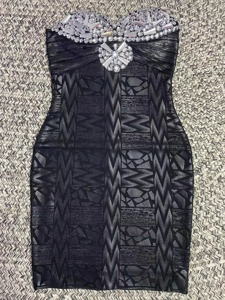 Black Silver Gold Foil Color Women Sexy Strapless Crystal Bodycon Mini Dress Bandage Fashion Nightclub Party Celebrate Dress