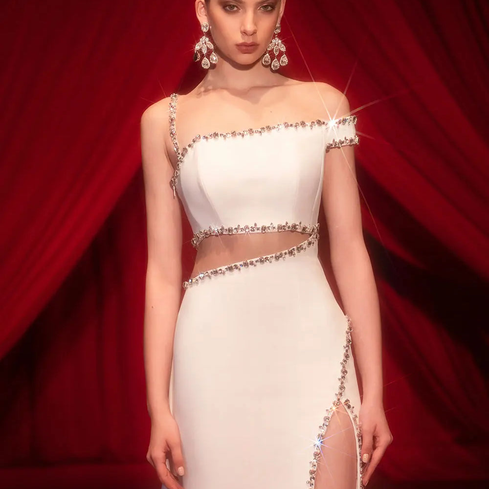 2025 Sexy Women's Light Luxury Water Diamond Waist Long Bandage Dress Sleeveless Bodycon Maxi Dress Evening Club Party Vestidos