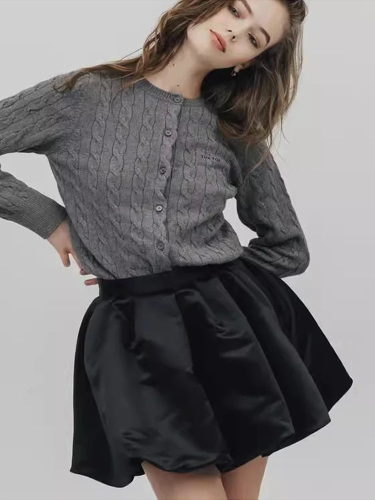 Lautaro Spring Summer Sweet Cute Soft Shiny Satin Mini Bud Skirt Women with Shorts High Waist Short Luxury Designer Clothes