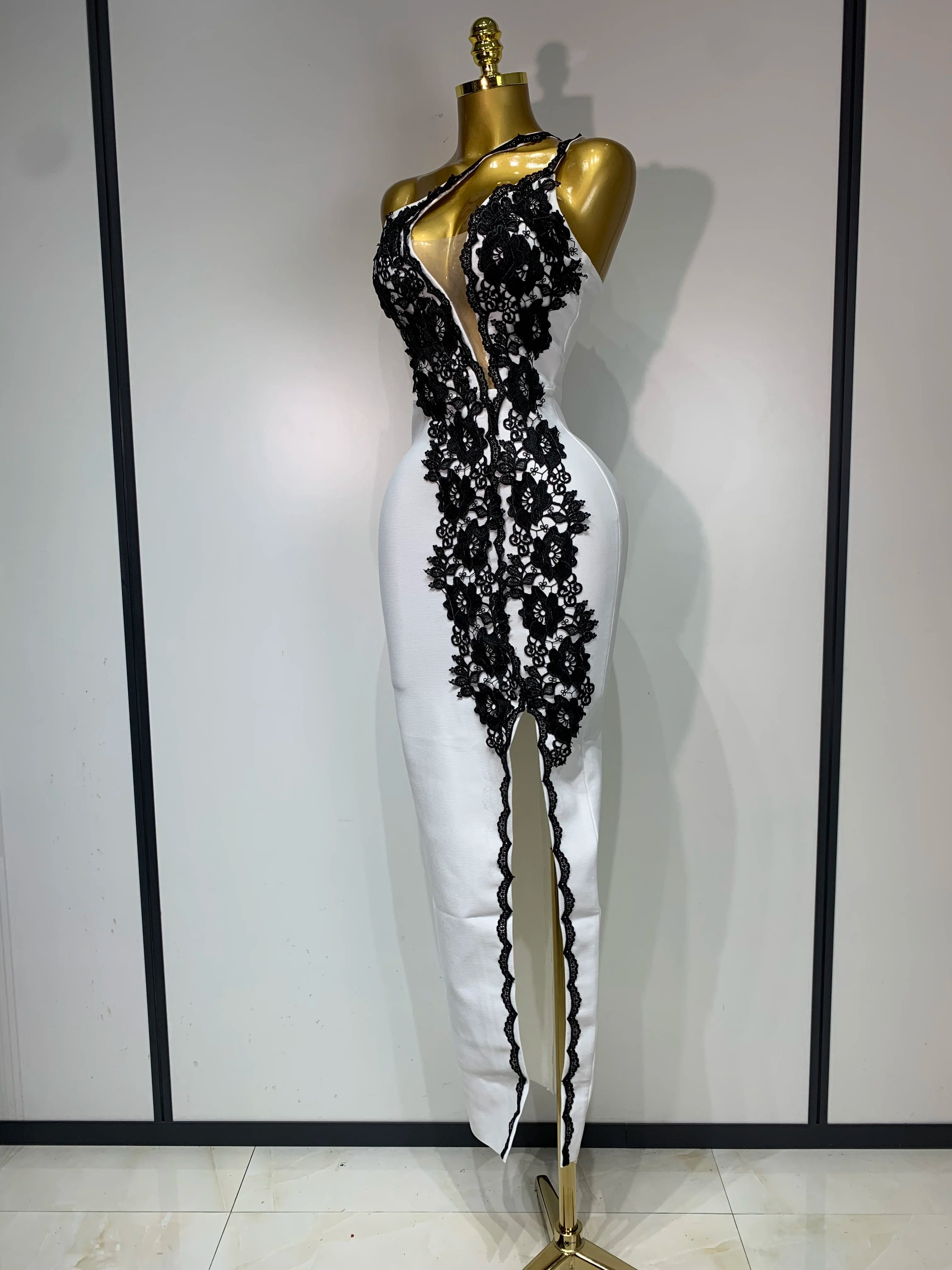 Women New Designer Black Lace Bodycon Bandage Dress Luxury Birthday Party Dresses Elegant Long Celebrity Evening Prom Gowns