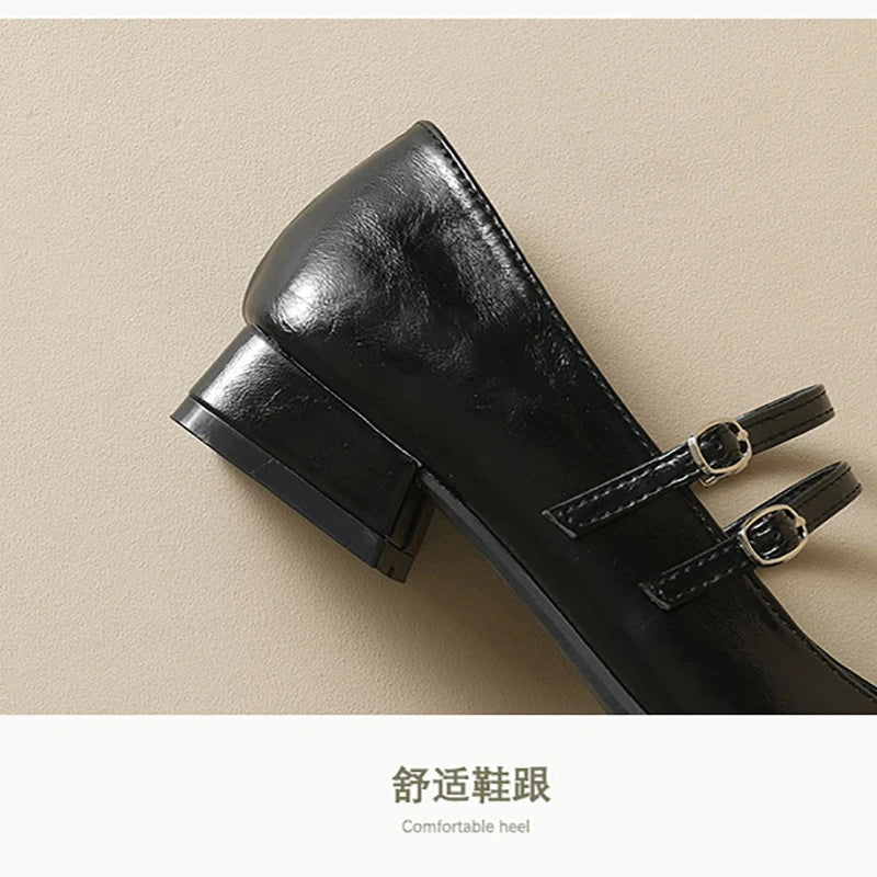New spring women's outerwear shoes Square toe design Mary Jane shoes Ladies casual high heels Work boat shoes Large sizes 41-43