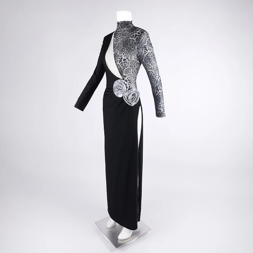 Women Fashion Long Sleeve Keyholes Florals Bodycon Long Maxi Dress Cotton Celebrate Evening Party Red Carpet Outfit