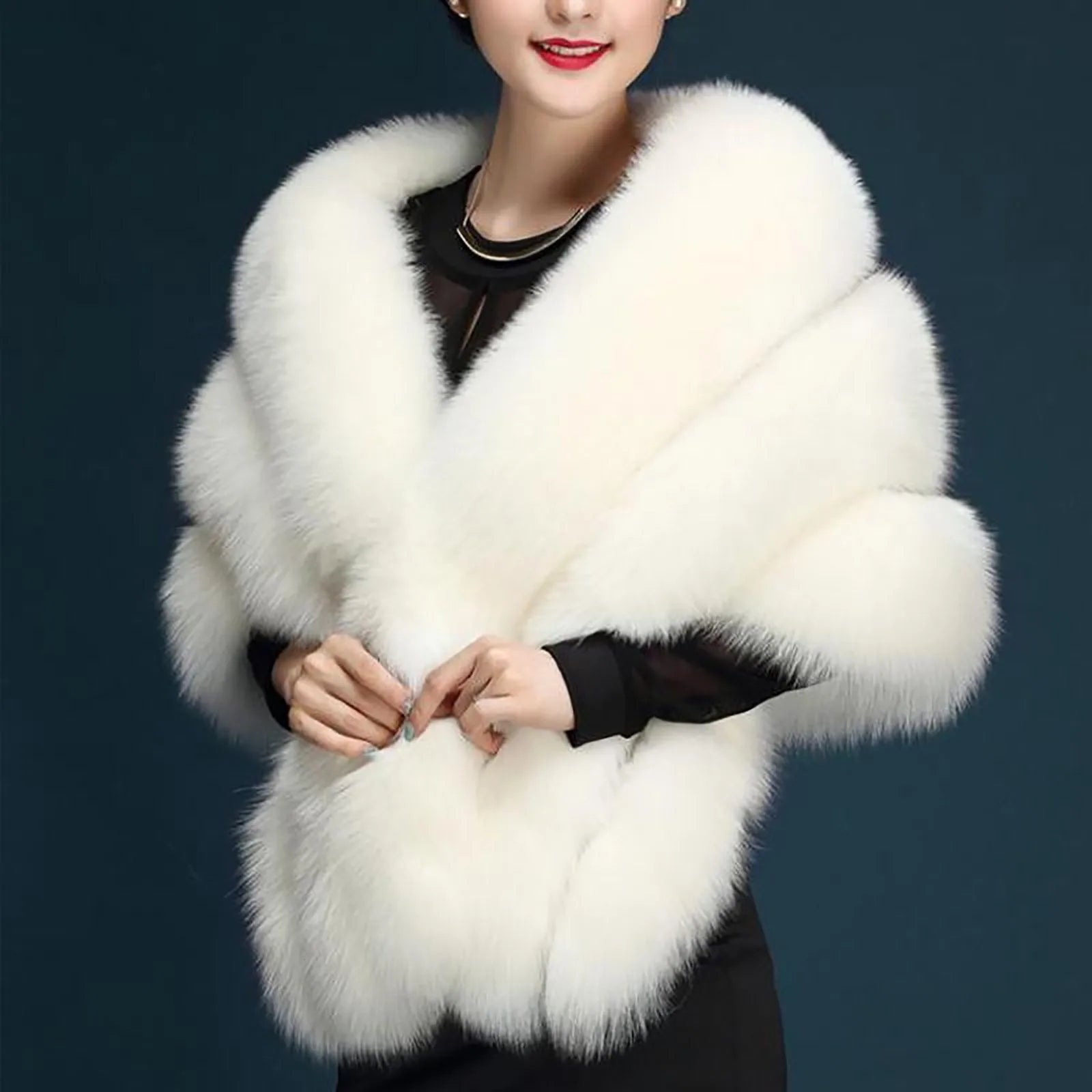 Faux Fur Wedding Shawl Soft Thick Bridal Wrap Solid Color Shawl s Women Accessory Formal Party Elegant Shawl White One Size