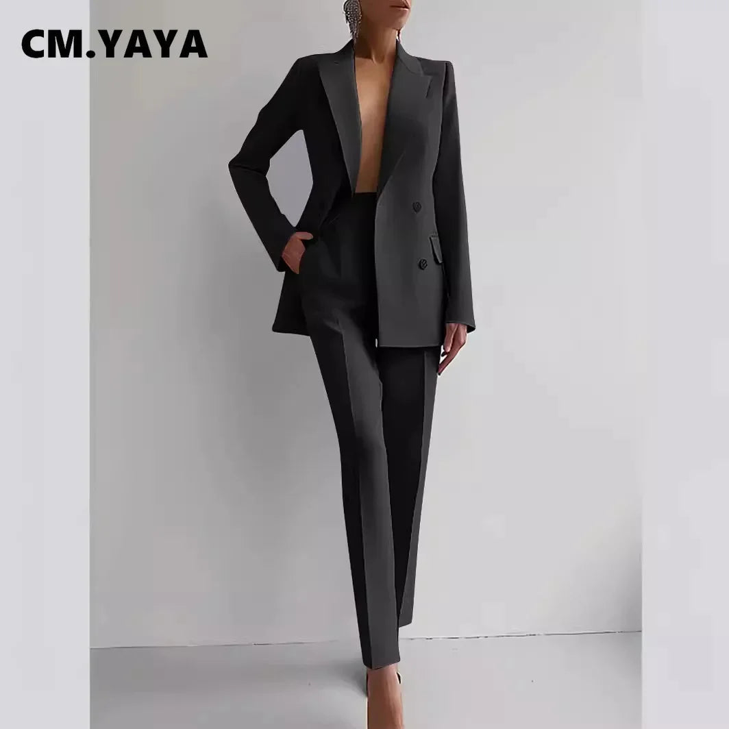 Elegant Blazer Suit and Wide Leg Pants Two 2 Piece Sets Outfits Women 2024 Classic OL Work Street Outfit Tracksuit