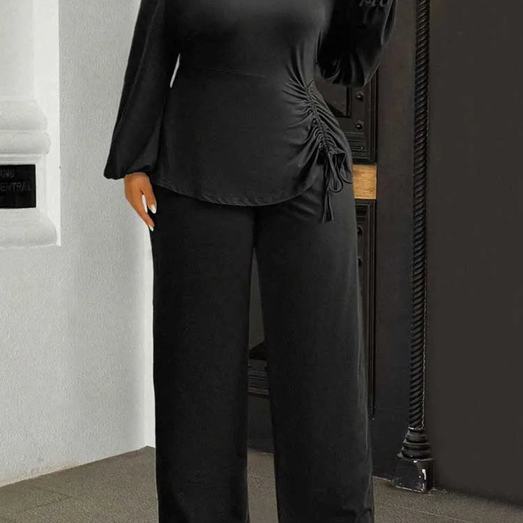 Autumn Plus Size Top and Pant Suit for Women 2 Pieces Pant Sleeve Ladies Pleated Elegant Casual Outfits Wholesale Dropshipping
