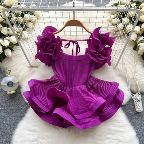 Sexy Drawstring Casual Blouses for Women Almighty Summer Short Sleeve Solid Colours Femme Shirts Tops Chic Ruffles Woman Blusas PURPLE One Size