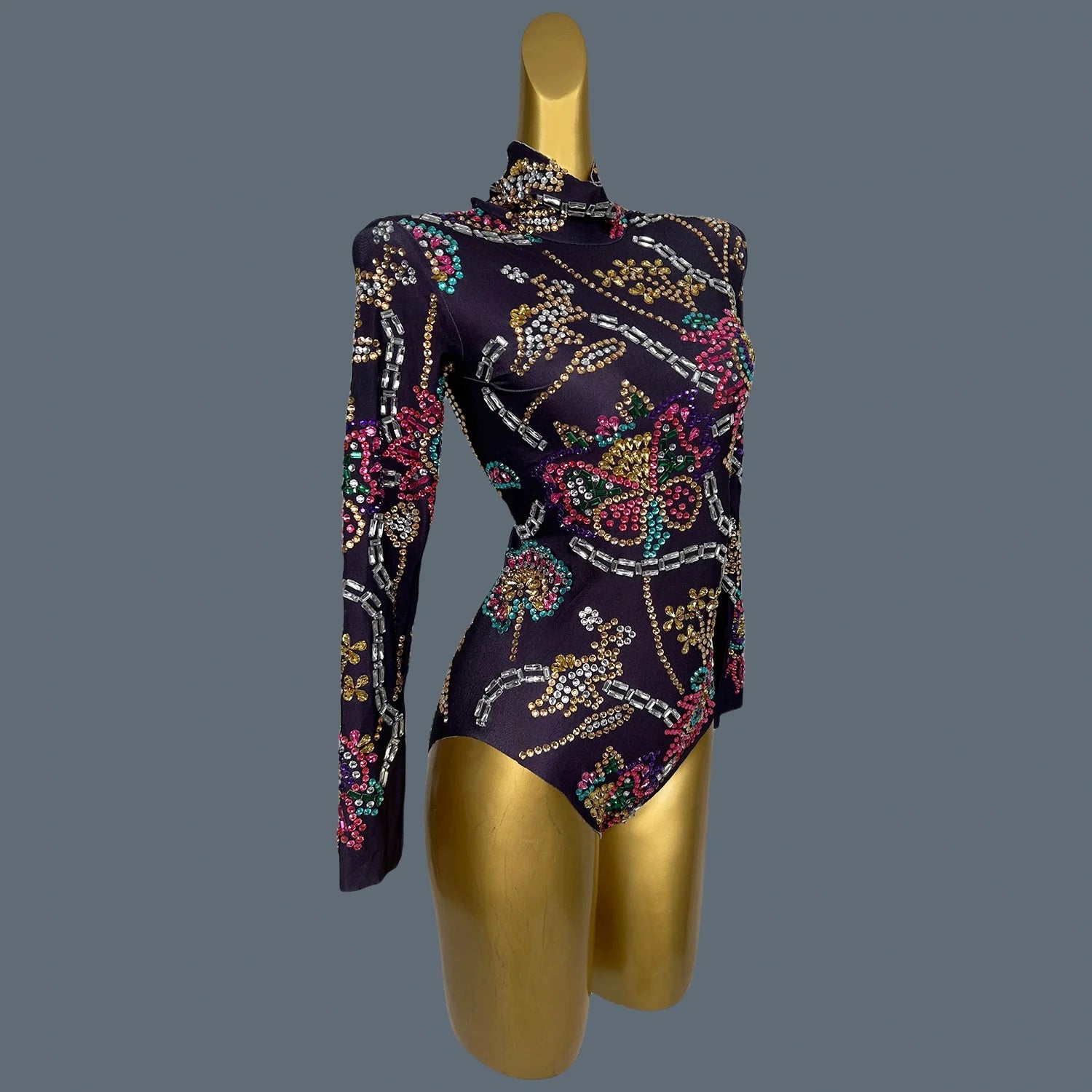 Shinning Fancy Crystals Bodysuit For Women Spandex Leotard Party Nightclub Stage Performance Showgirl Stretchy Bodysuits Jingu