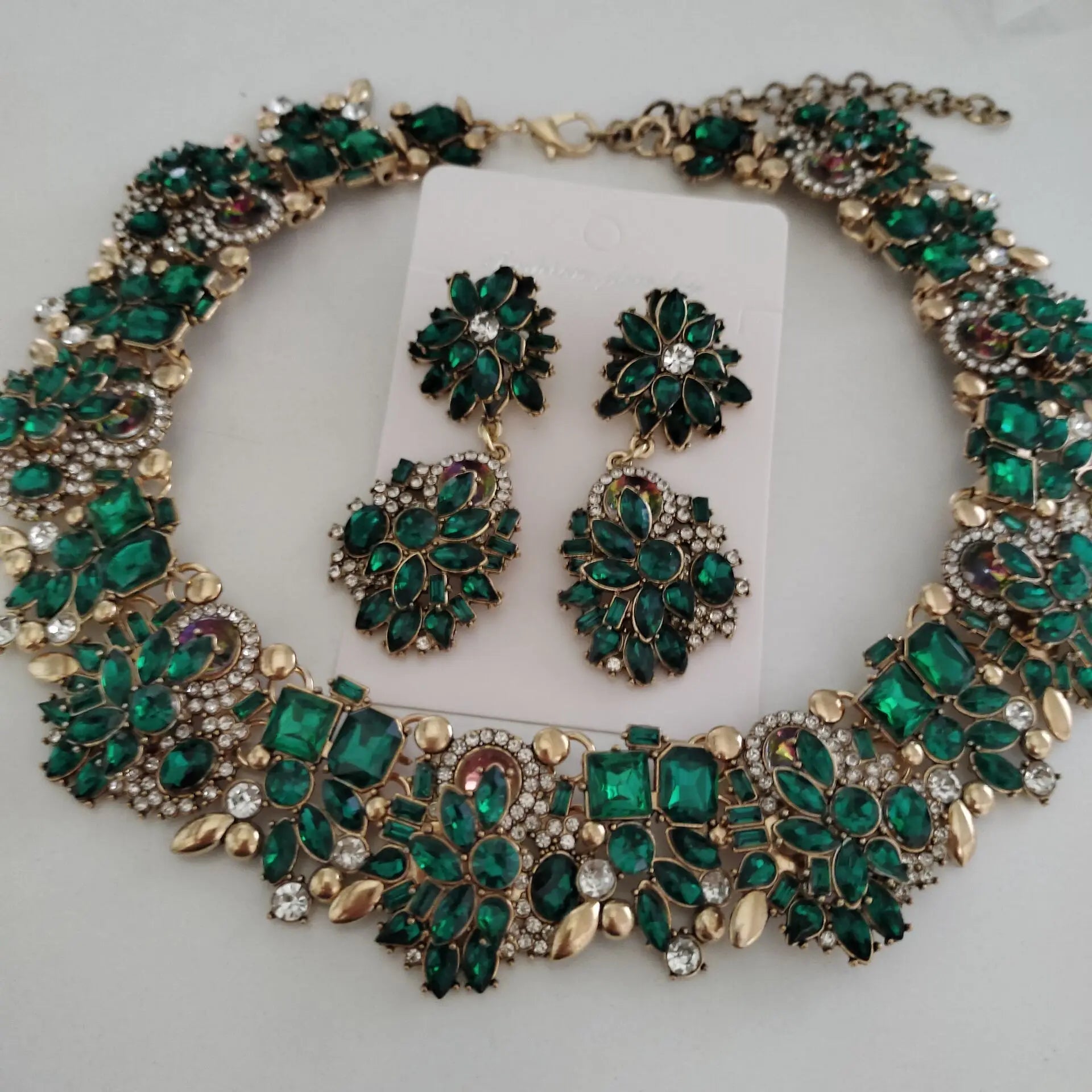 New Fashion Green Crystal Rhinestone Large Collar Big Big Choker Necklace Women Statement Indian Necklace Wedding Jewelry Green