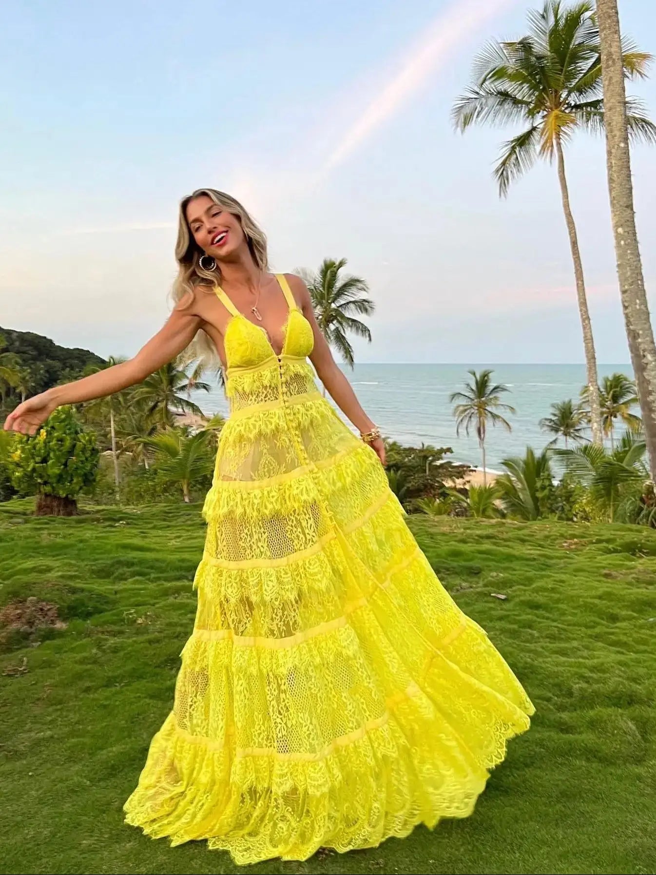 Summer New In Women Dresses Sexy Party Club Evening Dress Fashion Robes Multy-Layer Ruffle Female Chic Gown Women Clothing PI24211Y1