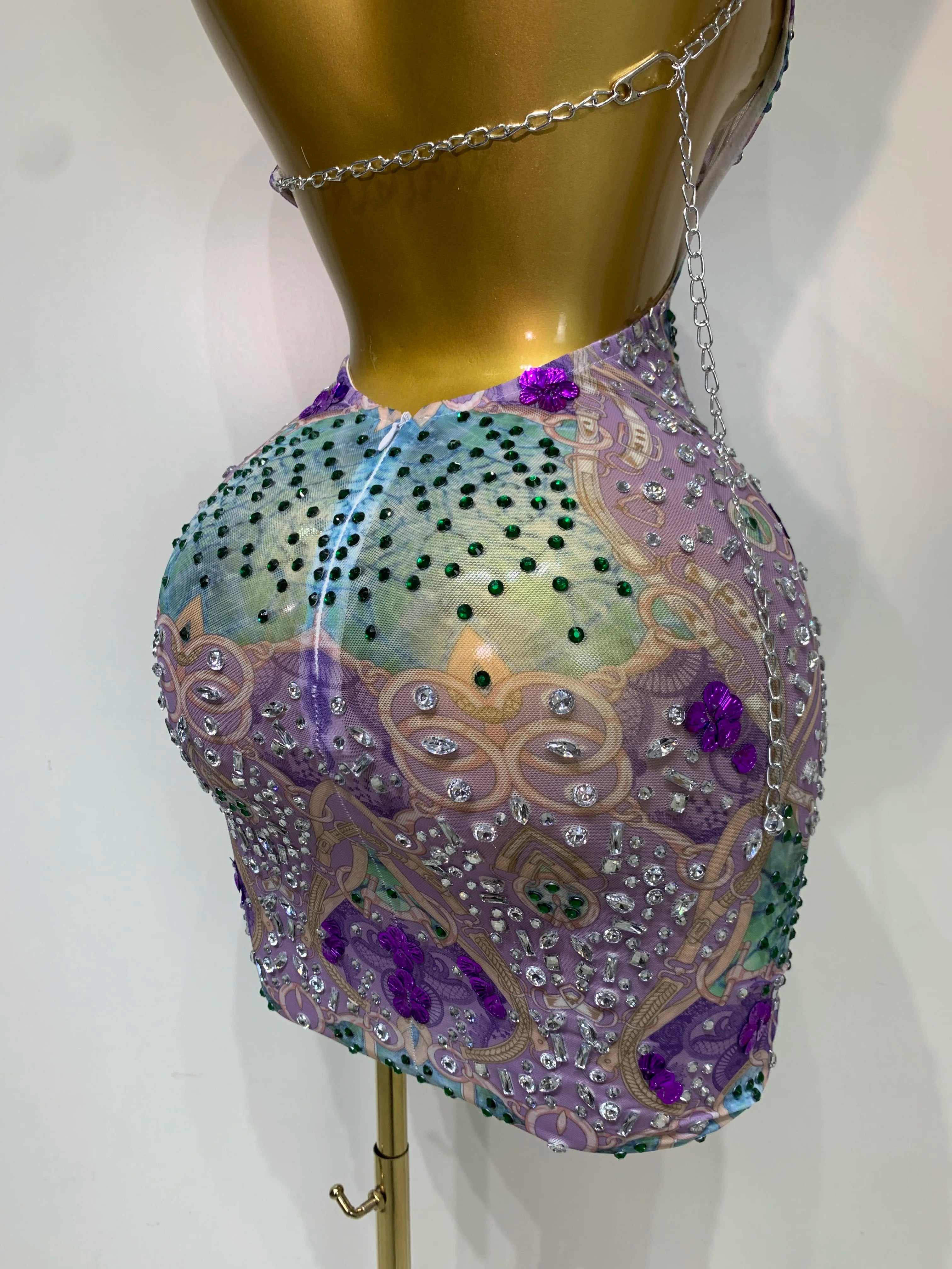 Sprakly Rhinestones Women Sexy Mesh See Through Hollow Out Mini Dress Luxury Birthday Birthday Photo Shoot Performance Costume