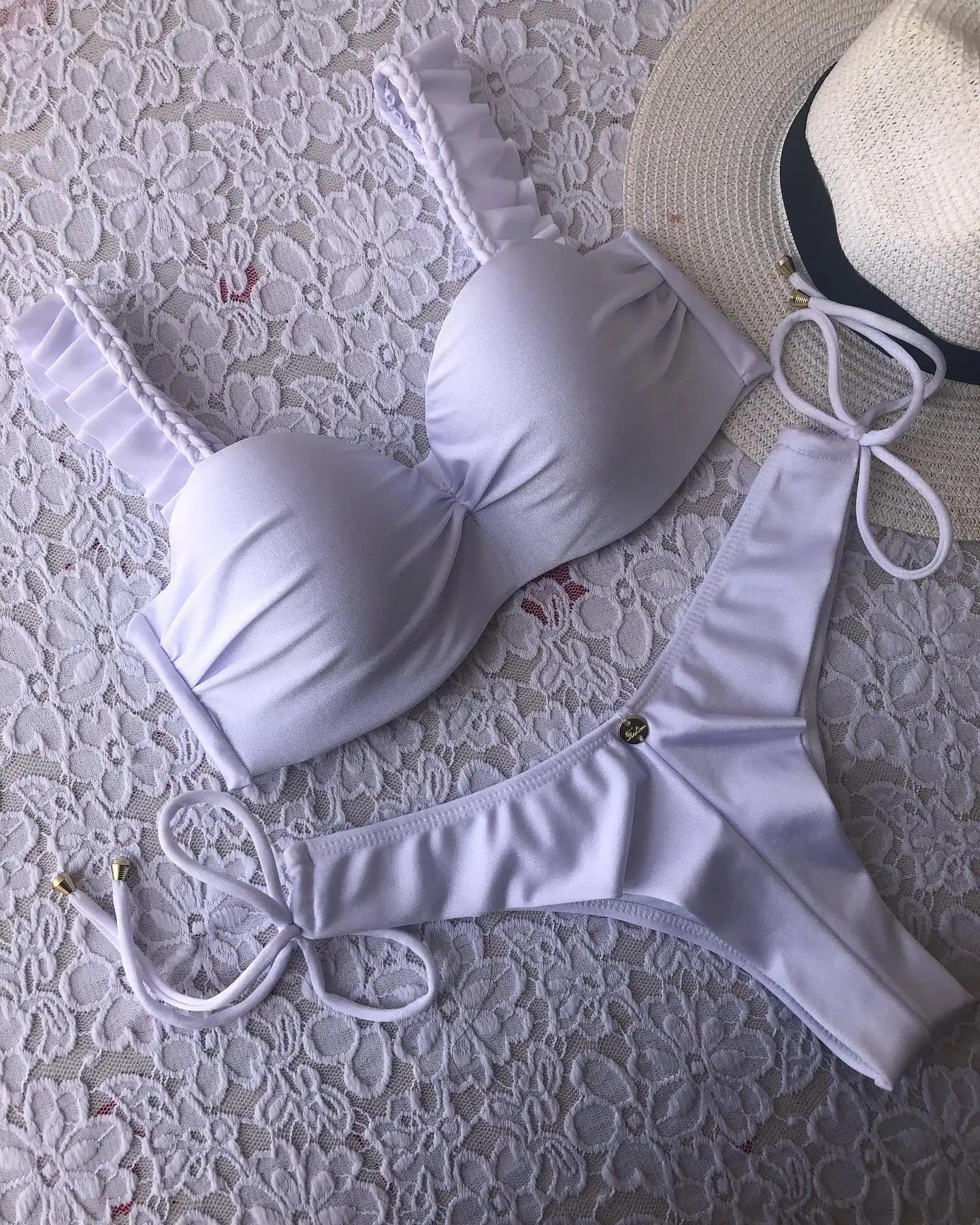 Sexy Bikinis Sets Push Up Women's Swimsuit Tie Side G-String Vintage Solid Swimwear Chest Pad Summer Beachwear Bathing Suit MA24227W1