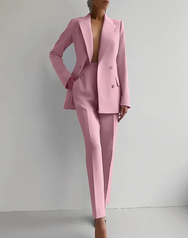 Elegant Blazer Suit and Wide Leg Pants Two 2 Piece Sets Outfits Women 2024 Classic OL Work Street Outfit Tracksuit Pink