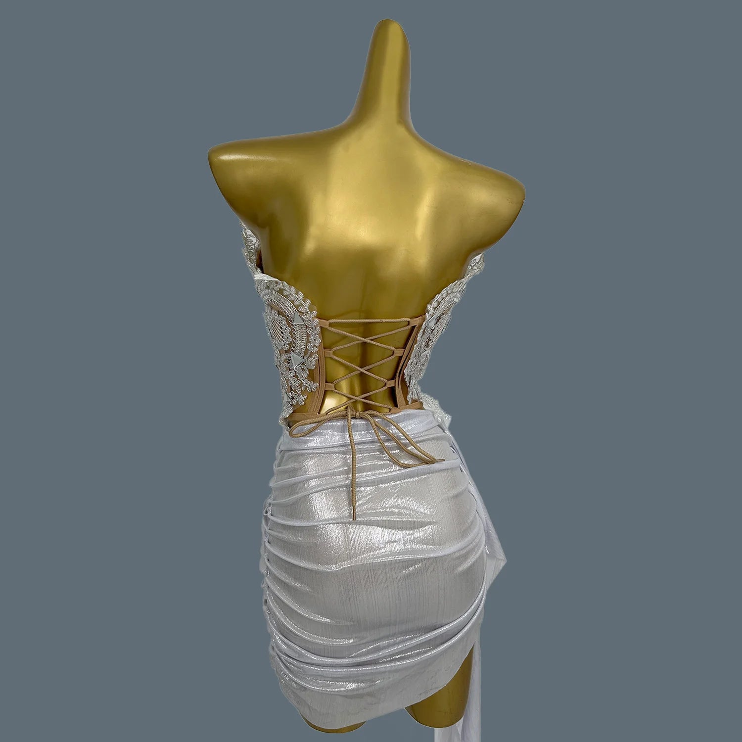 High-end Birthday Party Crop Tops Asymmetrical Mini Skirt 2Pcs Set Stage Performance Wear Nightclub Women Sexy Dress Set Baicai