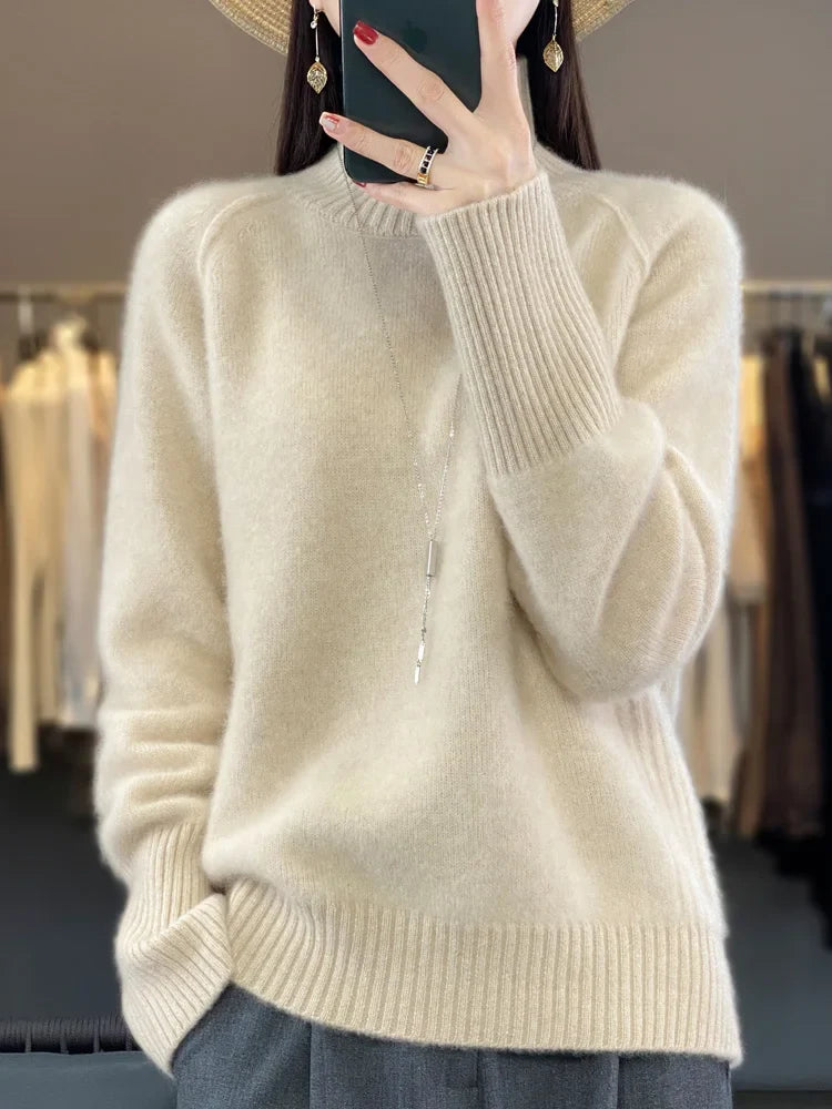 Women Turtleneck Sweater Autumn Winter Basic Pullover 100% Merino Wool Long Sleeves Cashmere Knitted Jumper Female Clothing Tops Beige