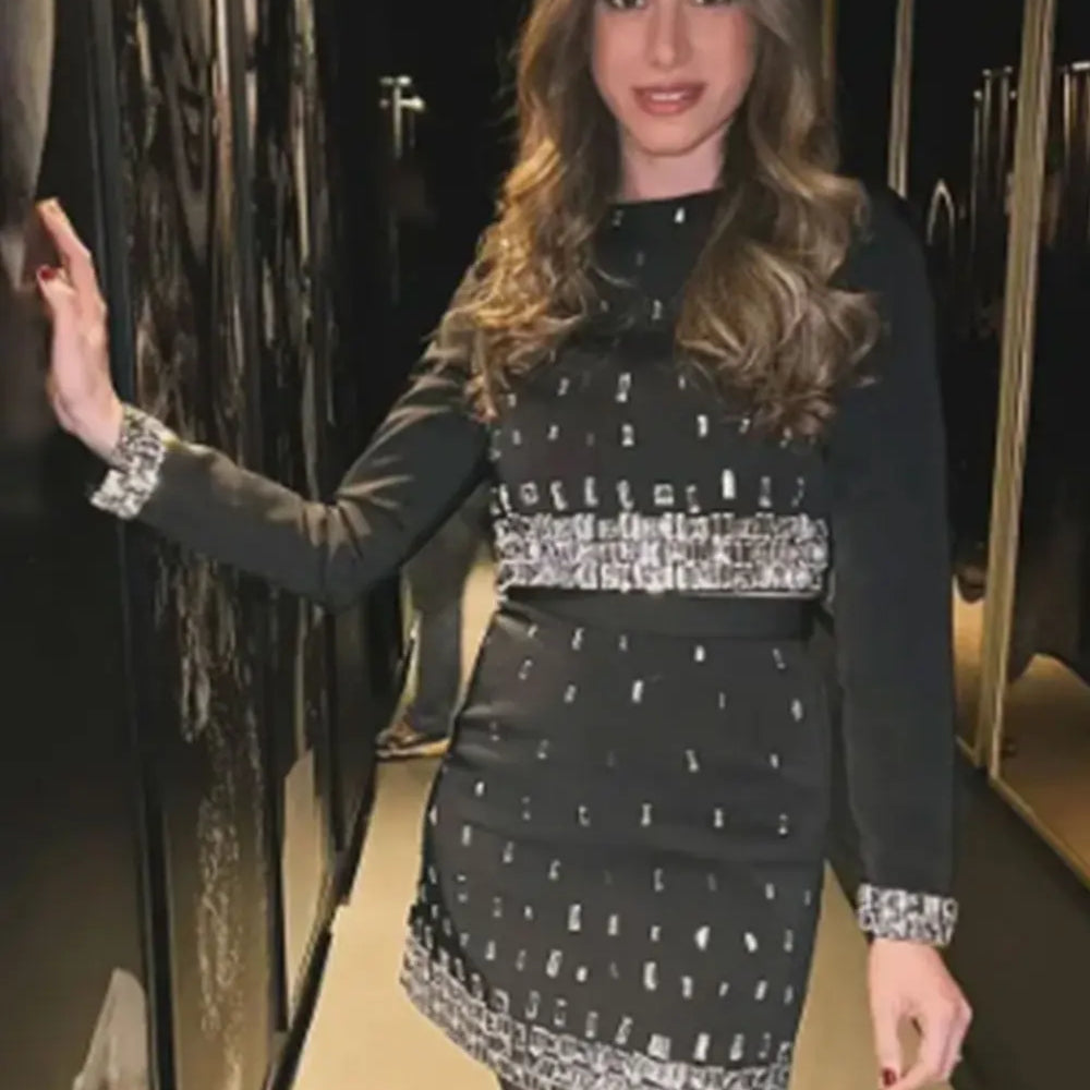 2025 Women's Wear Heavy Industry Beaded Design Mini Skirt Sets Standing Neck Long sleeved Short Top+Short Skirt Two piece Set