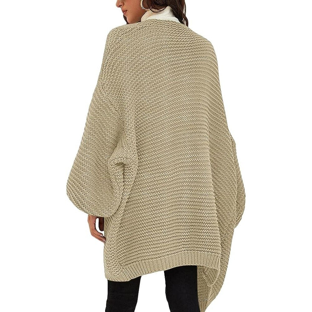 Womens Open Cardigan Long and Loose Sleeve Casual Knit Sweater Narrow Cuffs Solid Color Warm Coats