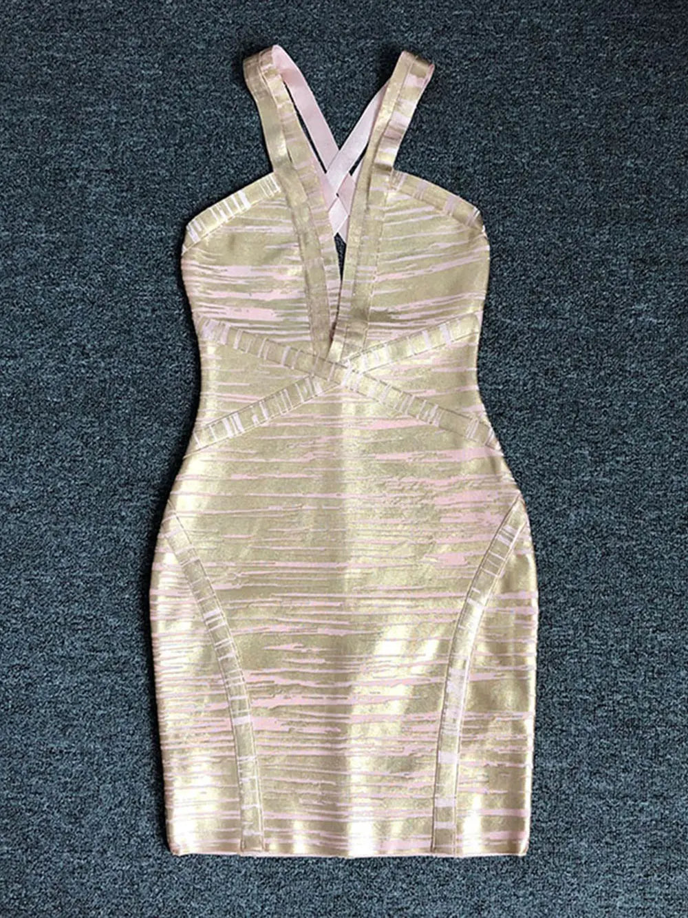 2024 Sexy Women's Coated Bandage Dress Camisole Deep V-neck Sleeveless Bodycon Mini Dresses Cocktail Evening Party Vestidos Gold