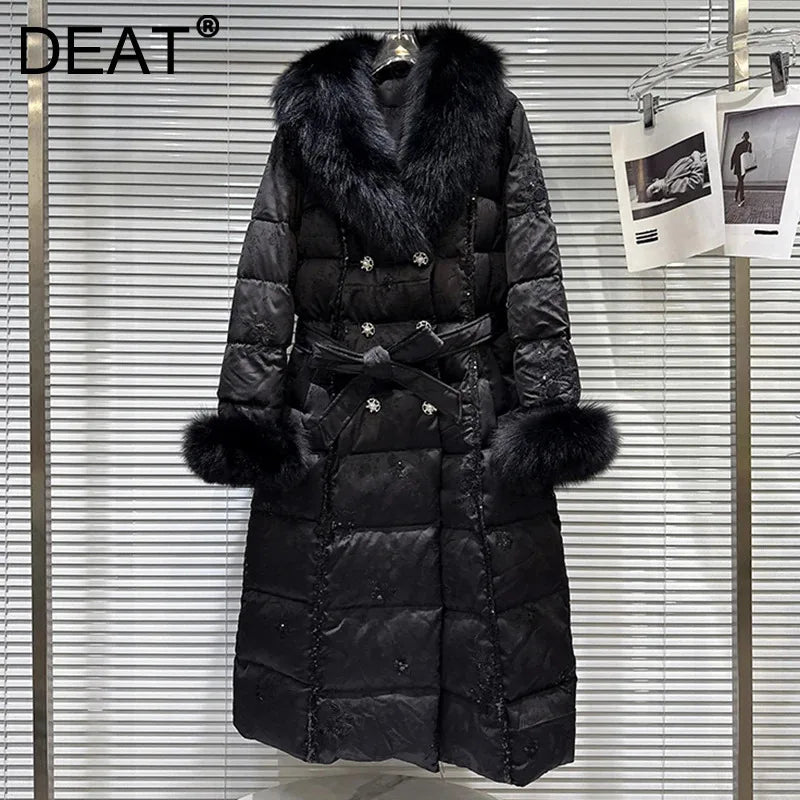 Winter New Fashion Style Large Fox Fur Collar Embroidered Long Cotton Jacket For Women High Quality Warm Coat 11A07799