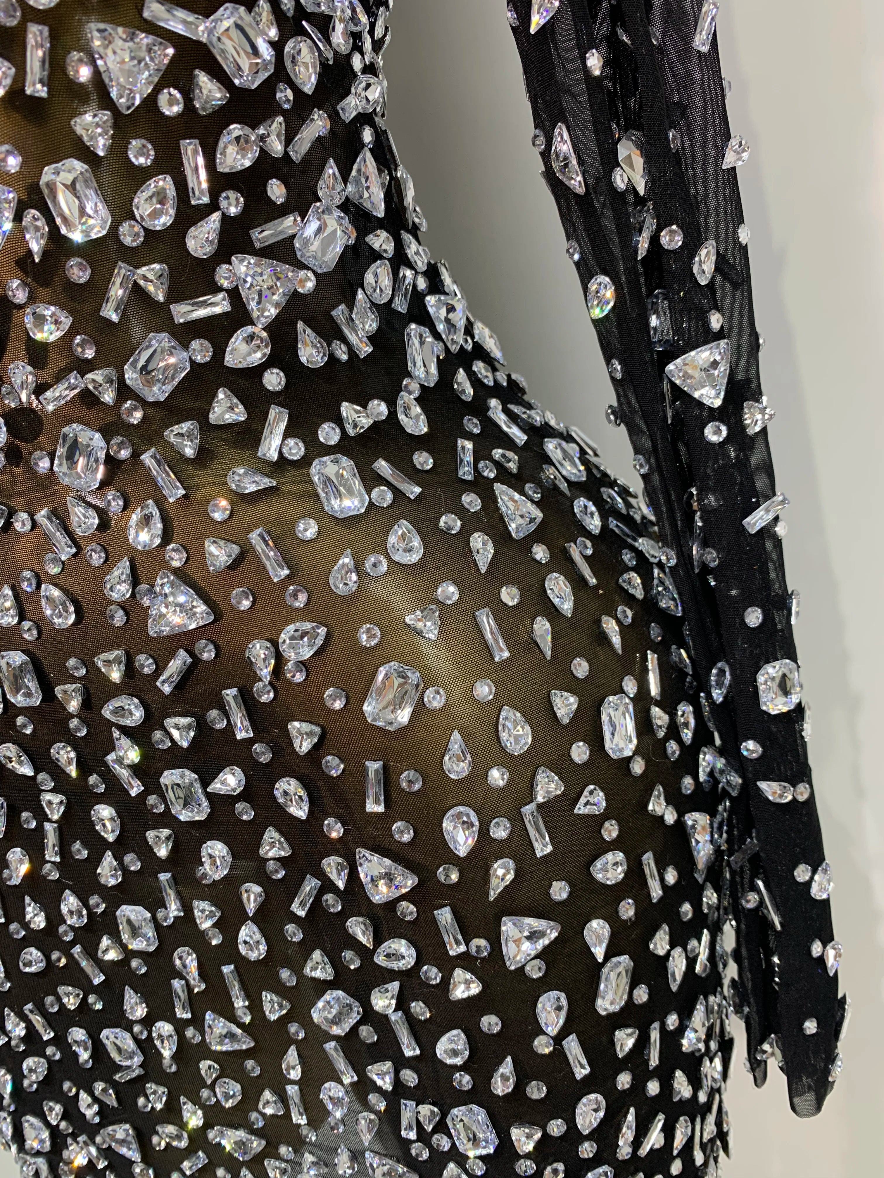 Sparkly Rhinestone Sexy Transparent Mini Dress Celebrity Evening Party Prom Birthday Photo Shoot Nightclub Stage Costume