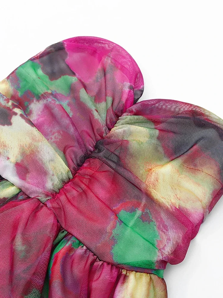 Colorful Strapless Long Dress Women Elegant Backless Patchwork Bodycon Dresses Summer Female Club Party Evening Vestidos