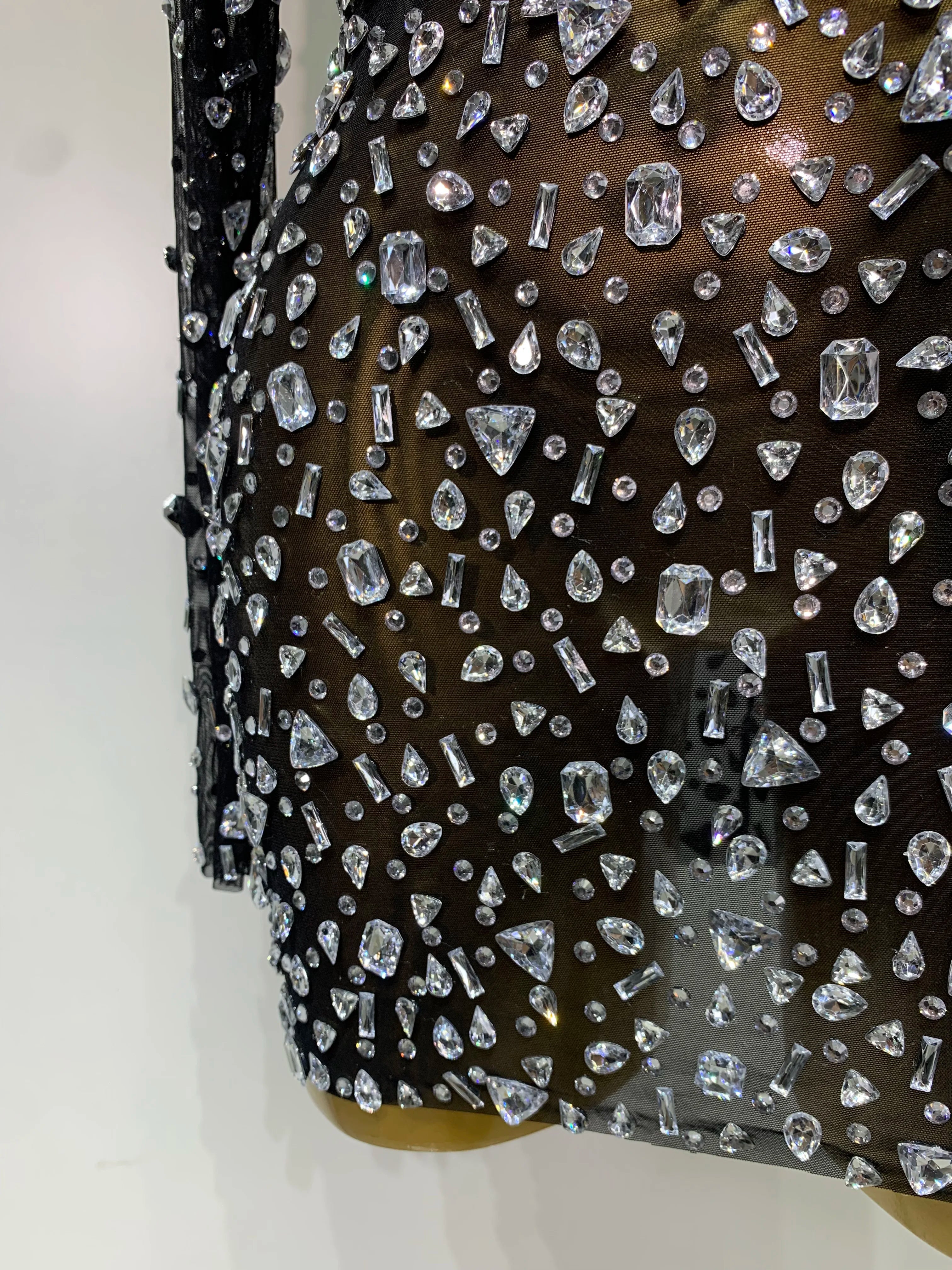 Sparkly Rhinestone Sexy Transparent Mini Dress Celebrity Evening Party Prom Birthday Photo Shoot Nightclub Stage Costume