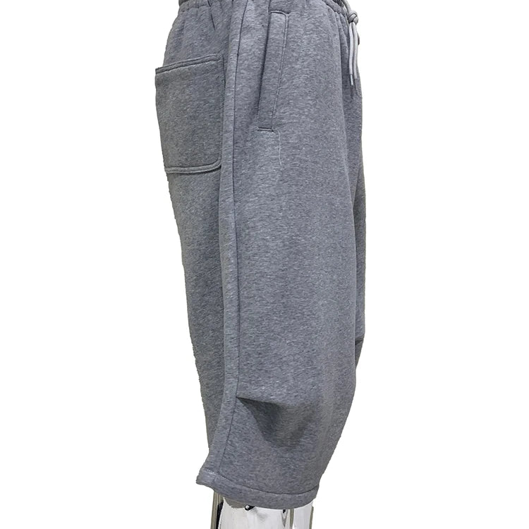 Lautaro Summer Autumn Loose Casual Soft Grey Wide Leg Shorts for Men Drawstring Elastic Waist Knee Length Sweatpants Pants 2025