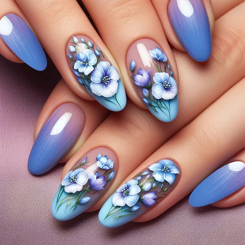 24pcs/set Meduim long fake nails for women peach flowers heart for Spring summer Square faux ongles press on false nail art tips 1919