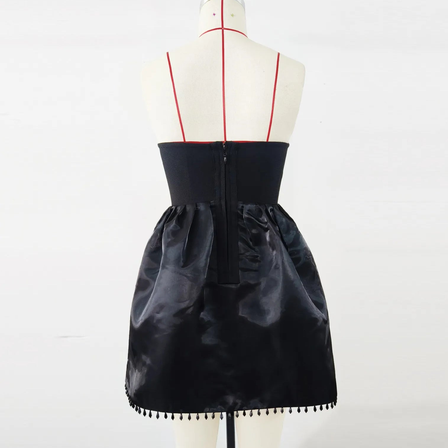 Black White Color Women Sexy Strapless Shinning Diamond Lace A-line Mini Dress Birthday Party Cute Girls'Phot Shoot Dress