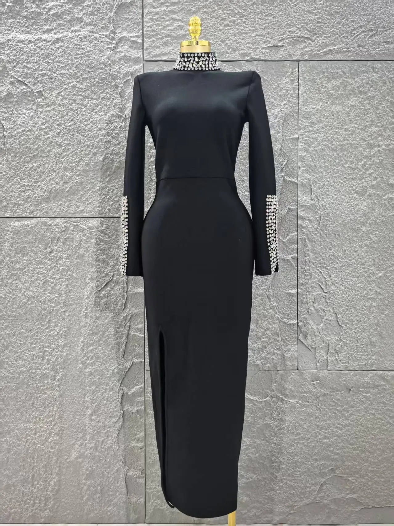 Women Long Sleeve Sexy Shinning Crystal Bodycon Long Bandage Dress Evening Party Celebrate Red Carpet Fashion Outfit Wholesale