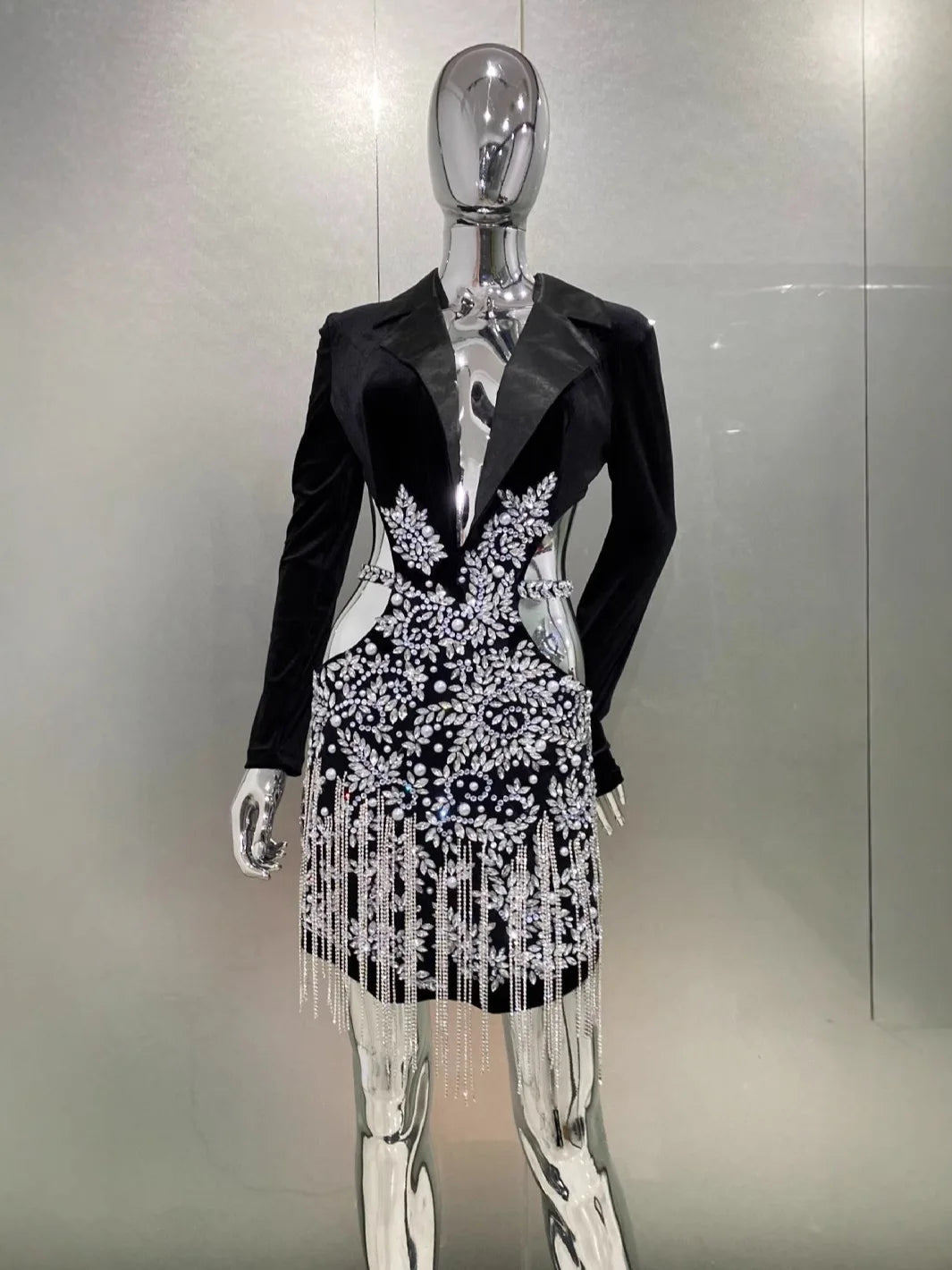 New Arrive Women Cross-Border Foreign Trade Luxury Rhinestone Fringe Sexy Hollow Suit Dress Fashion Hot Girl Party Dress