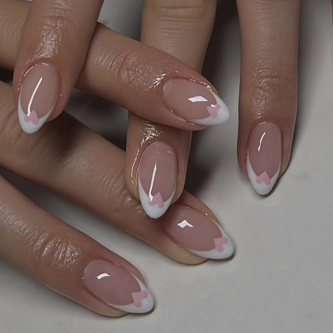 24pcs Shiny Nude Pink False Nails Ins Simple Almond Fake Nails Tips Wearable Detachable Sweet Korean Press on Nails 3