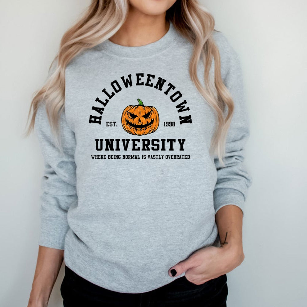 Vintage Halloweentown Sweatshirt Halloweentown Est 1998 Pullover Funny Halloween Town Fall Hoodies Pumpkin Halloween Sweatshirts Gray