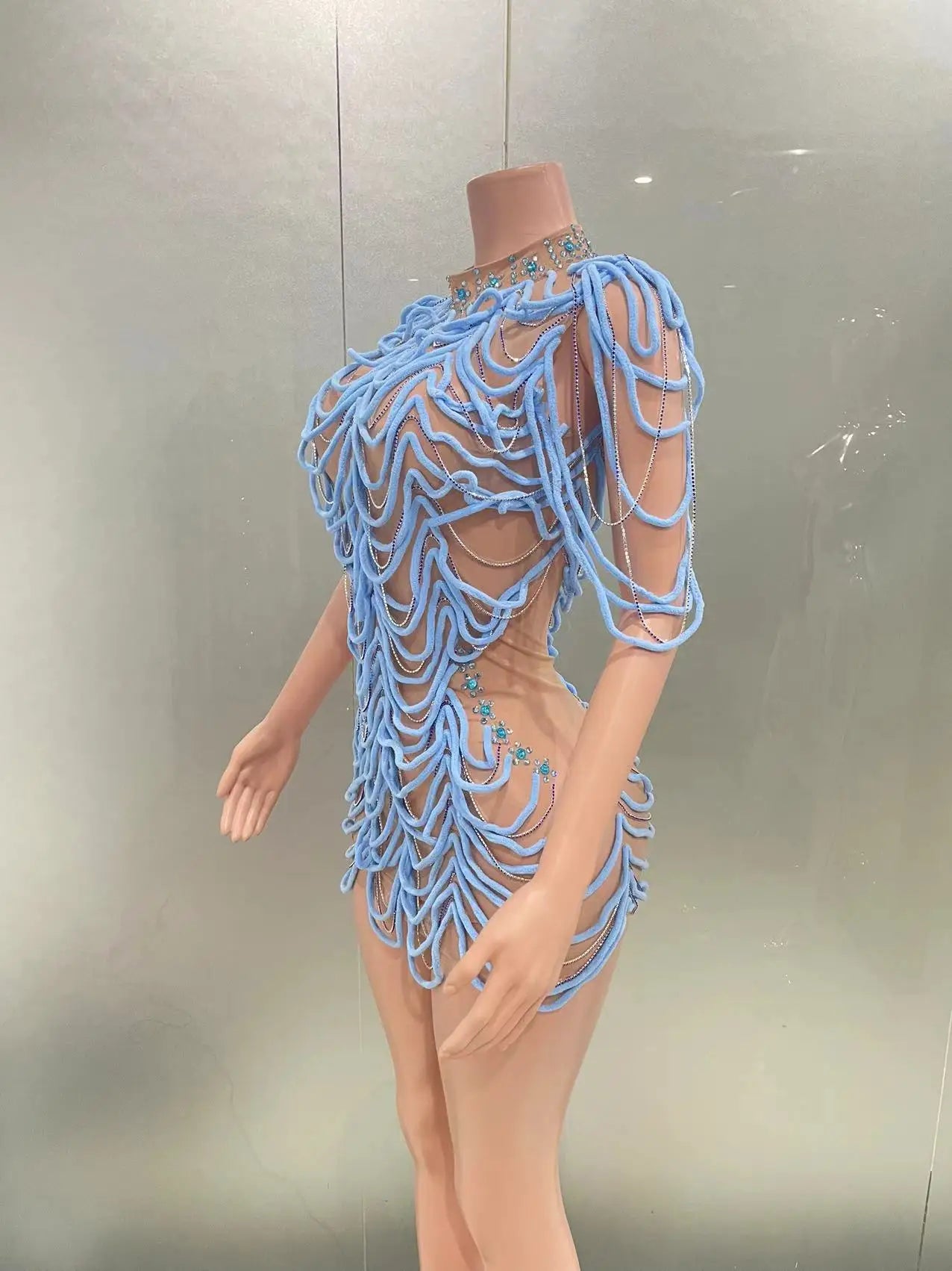 STOCK Women Sexy Mesh See Through Bodycon Mini Dress Celebrate Nightclub Party Performance Costume Stage Wear Birthday Outfit