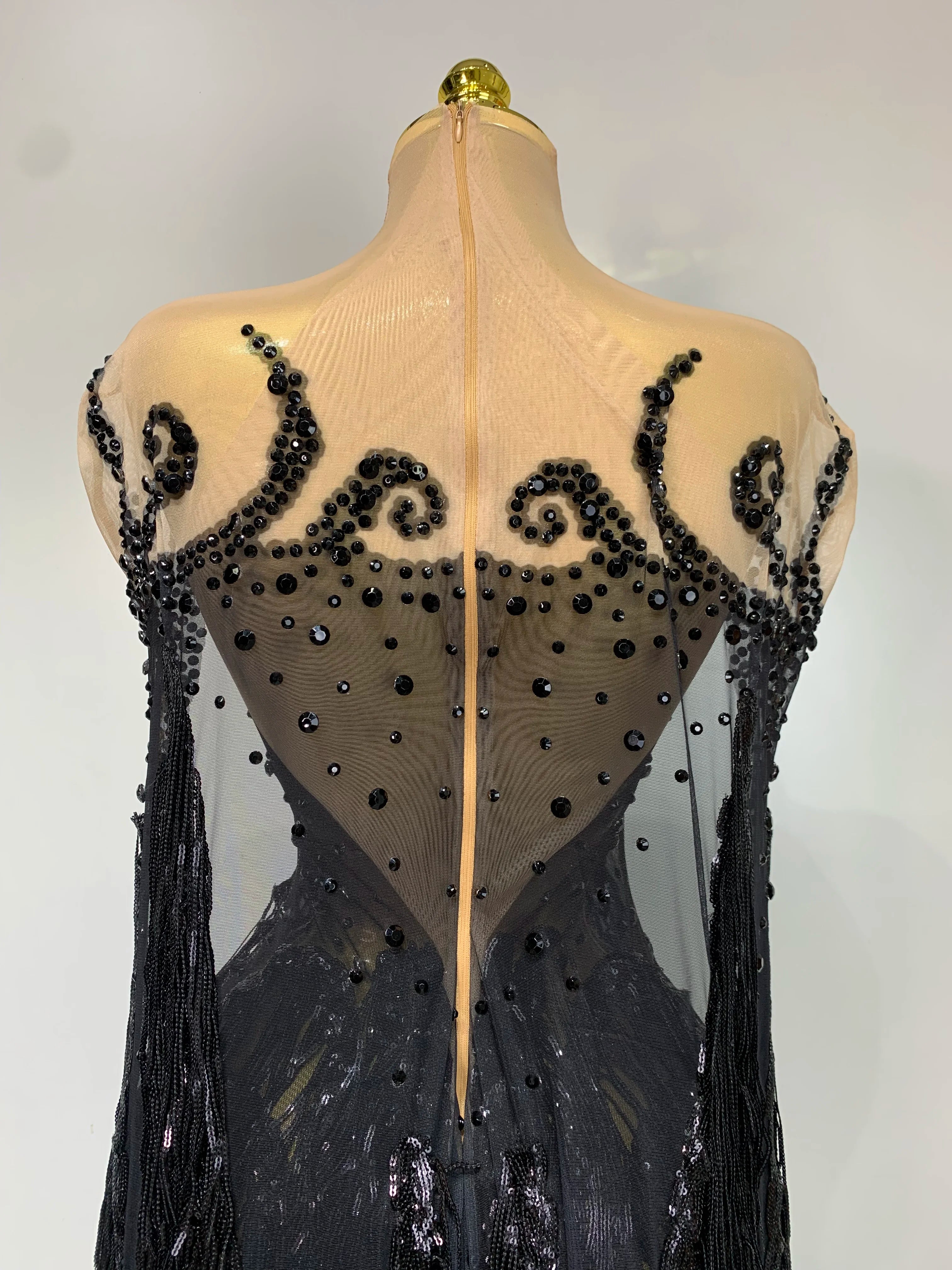 Sexy Sparkly Rhinestone Sequins Tassel Mesh Transparent Dress Women Evening Birthday Party Nightclub Dance Singer Stage Outfit