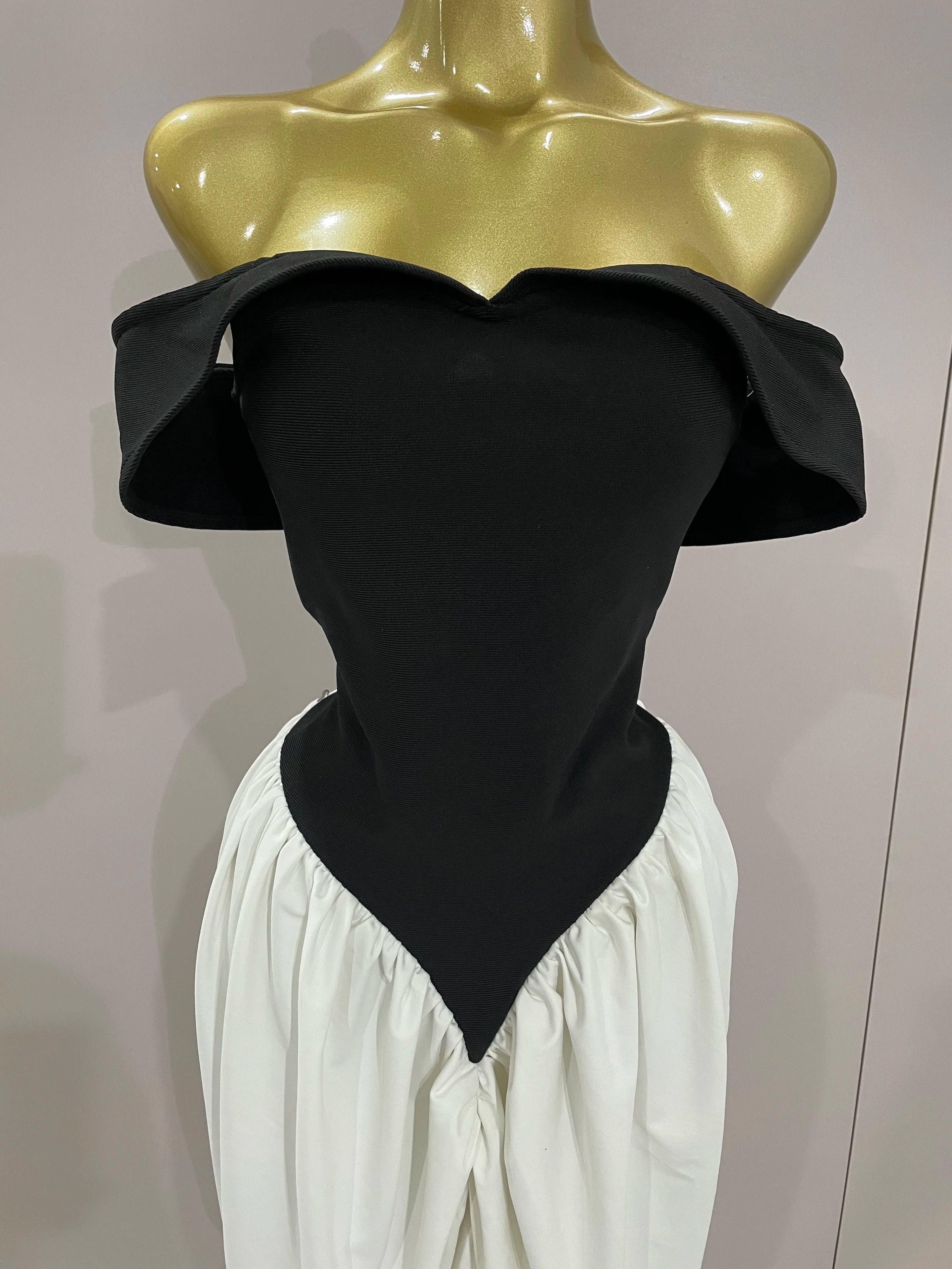 Sexy V Neck off-The-Shoulder Black And White Splicing Mermaid Floor-length dress 2025 Women Formal Evening Birthday Party Dress