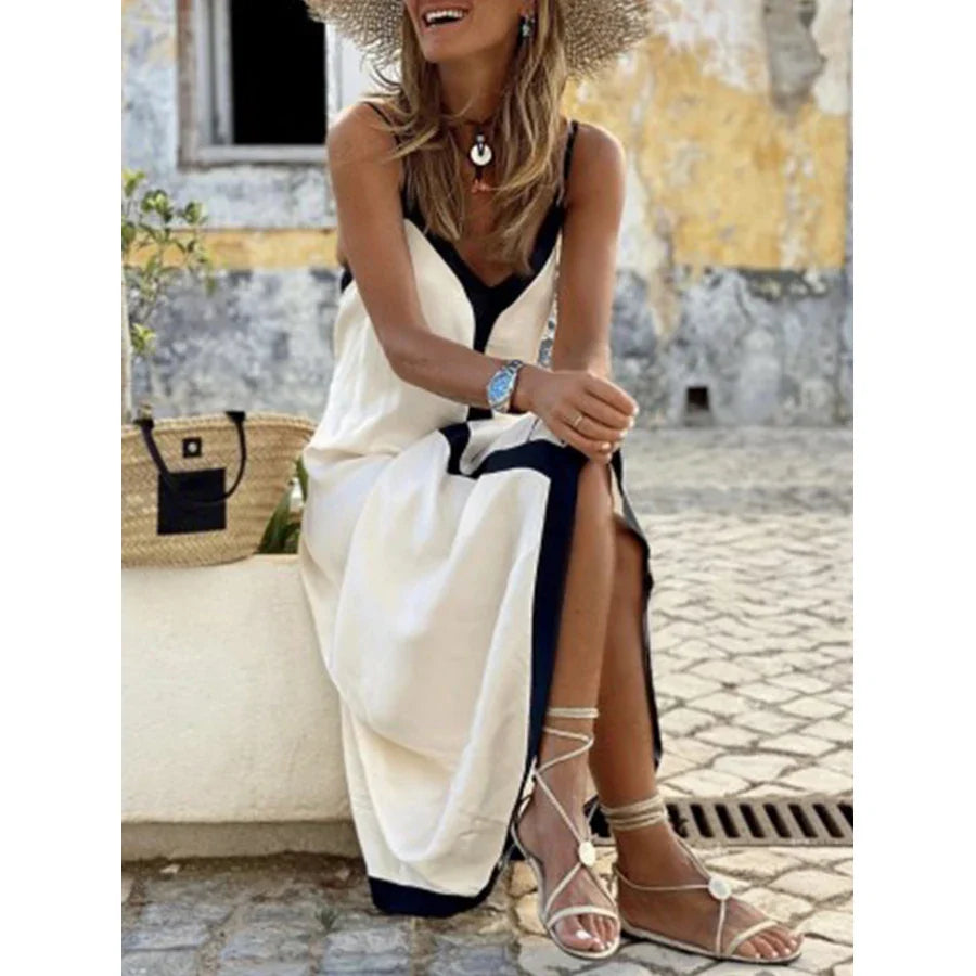 Black White V Neck Maxi Dress Solid Color Elegant Women's Swimsuits Cover Up Fashion Luxury Swimwear Bathing Suit Beachwear