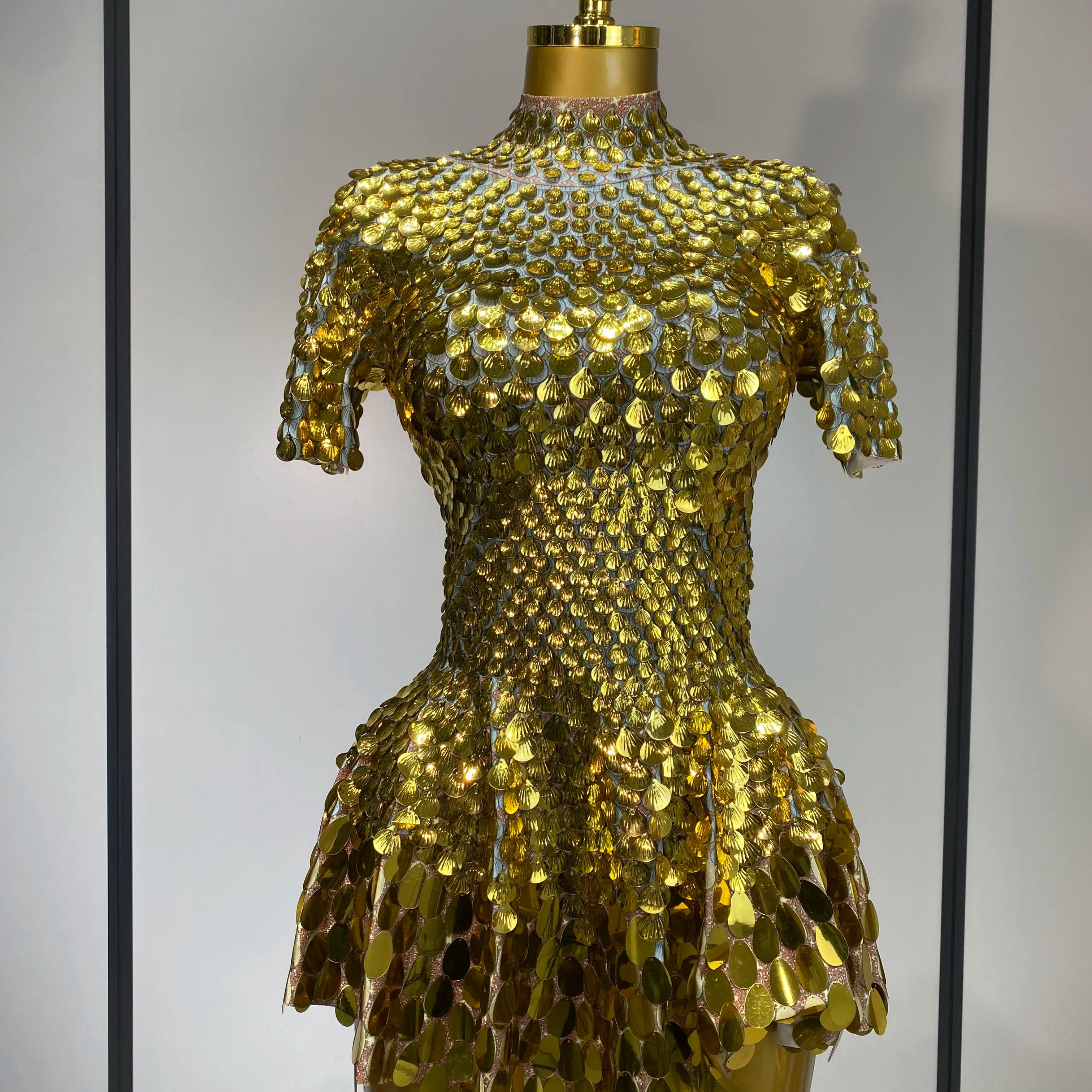 Sparkly Sequins Luxury Birthday Party Gown Short Dress Dancer Stage Performance Wear Women Sexy Nightclub Dress Festival Outfit Gold