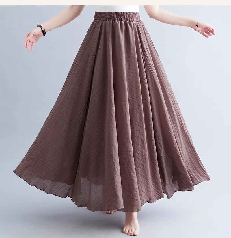 Fashion Cotton Linen Clothes Women Skirts Maxi Y2k Elegant Beach Saia Ropa Mujer Casual Vestido Boho Long Skirt Faldas Harajuku dark pink