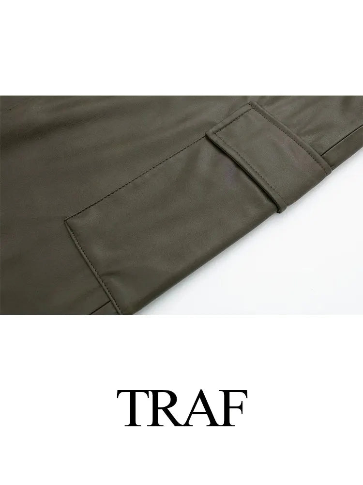 Women Fashion Skirts Spring And Summer Trend Imitation Leather Loose Long Skirt Woman Casual With Pockets Women's Skirts